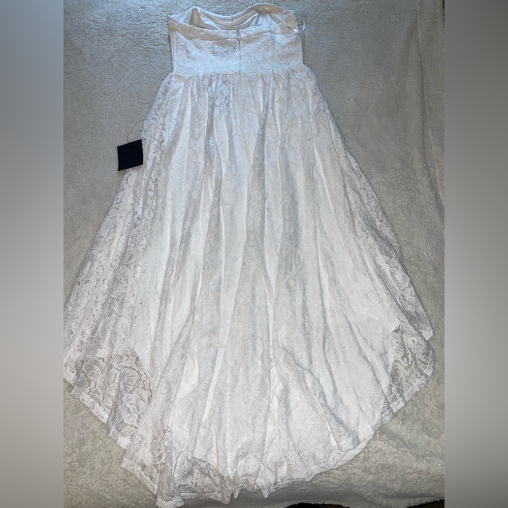 Lulus Curated Charm White Lace Strapless Bustier High-Low Dress - Picture 4 of 9